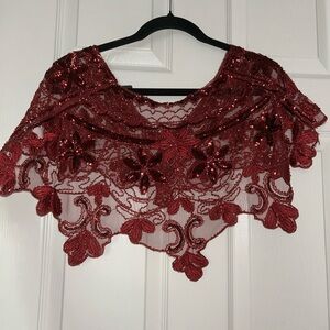 VIJIV Burgandy Red Beaded Sequin wrap bolero New with tags